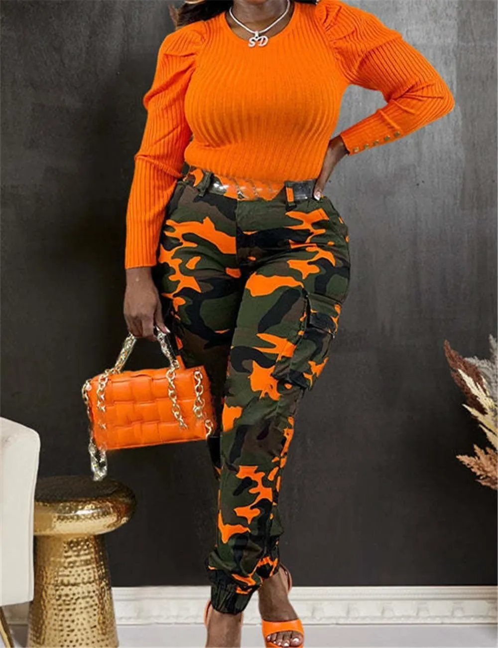 Women's Casual Cargo Camouflage Camo Pants with Pocket