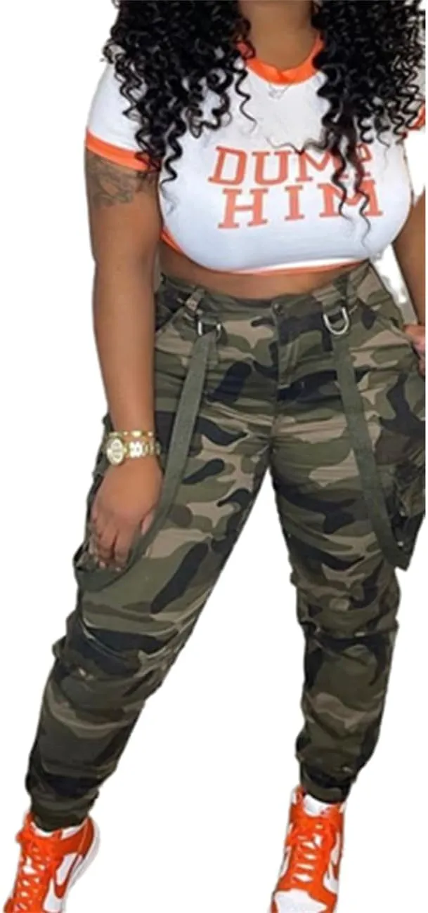Women's Casual Cargo Camouflage Camo Pants with Pocket