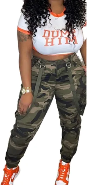 Women's Casual Cargo Camouflage Camo Pants with Pocket