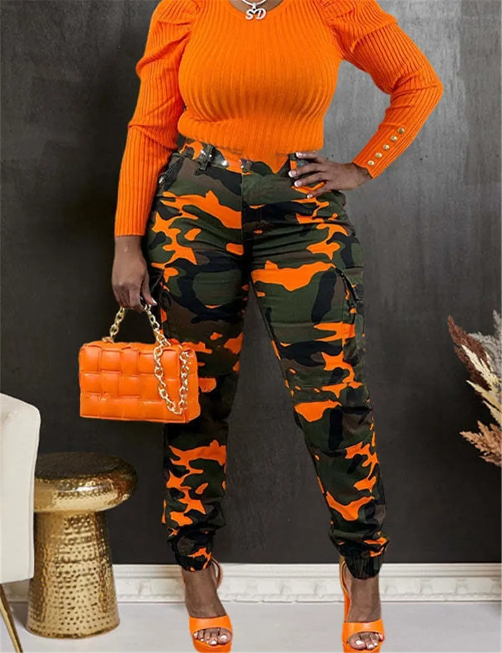 Women's Casual Cargo Camouflage Camo Pants with Pocket