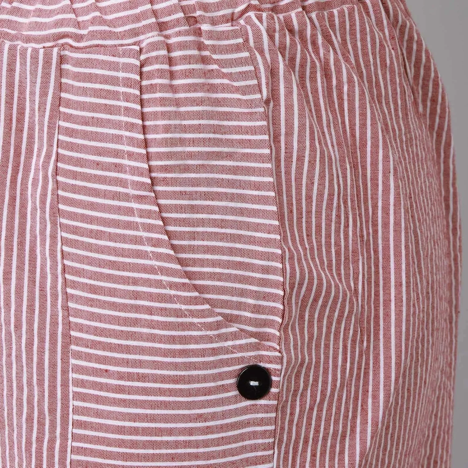 Women's Casual Pants Striped Side Button Elastic Waisted Trendy Capri Pants Straight Leg Baggy Trousers with Pockets