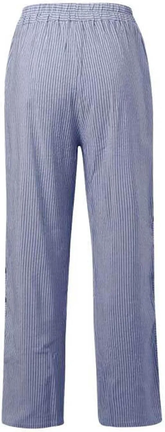 Women's Casual Pants Striped Side Button Elastic Waisted Trendy Capri Pants Straight Leg Baggy Trousers with Pockets