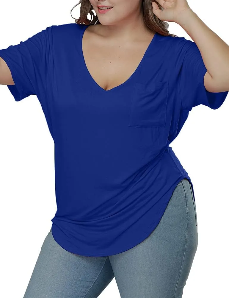 Womens Casual Scoop Collar Plus Size T Shirts Short Sleeve Loose Summer Tops Tee