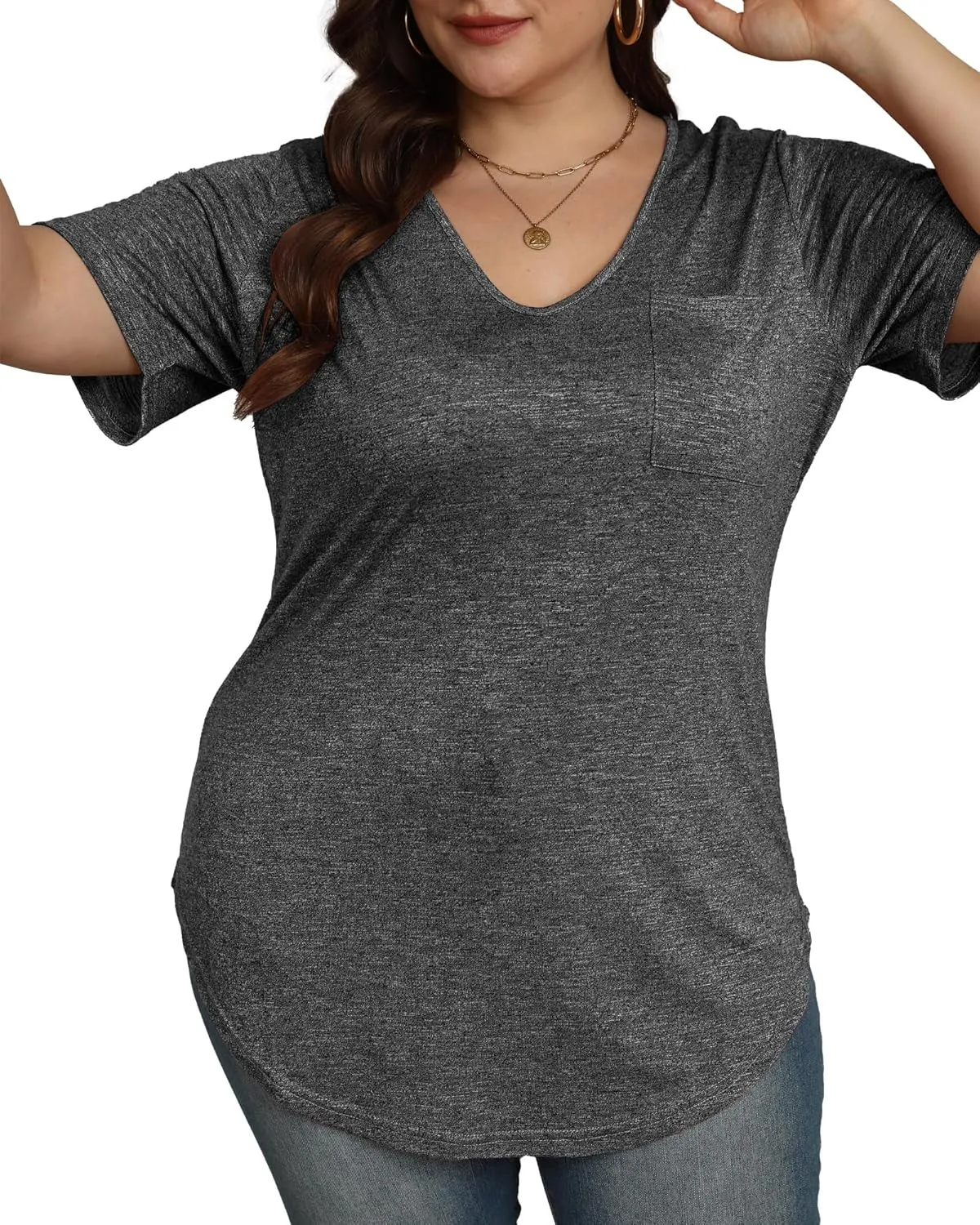 Womens Casual Scoop Collar Plus Size T Shirts Short Sleeve Loose Summer Tops Tee