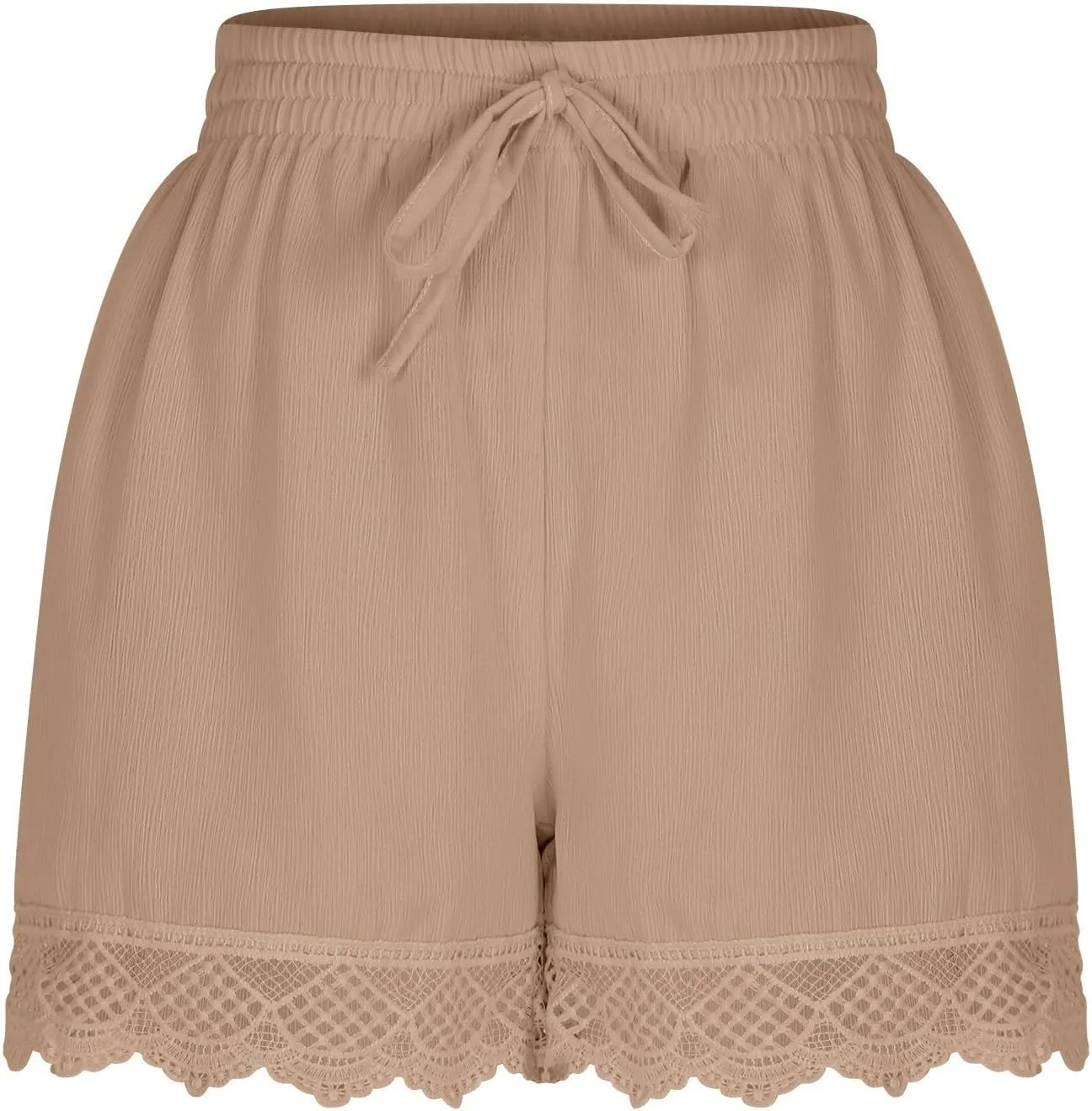 Women's Casual Shorts with Pockets Lace Trim Front Pleated Drawstring Stylish Comfortable Loose Fitting Summer Pants