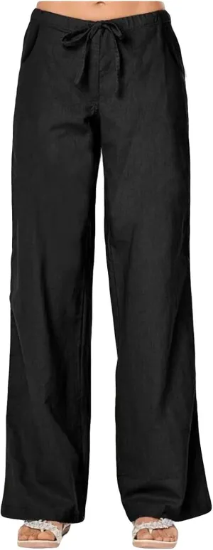 Women's Cotton Linen Pants,Summer Wide Leg Casual Loose Elastic High Waist Palazzo Trousers