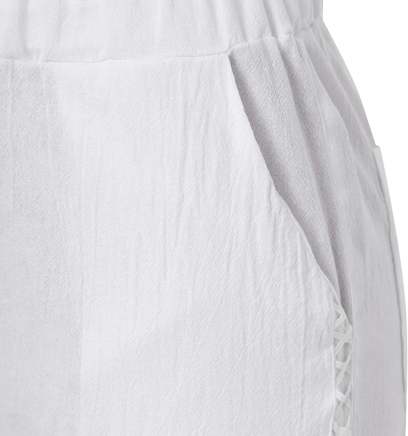 Women's Cropped Linen Capris with Pockets, Adjustable Waist Wide-Leg Trousers Beach Vacations Casual Outdoor