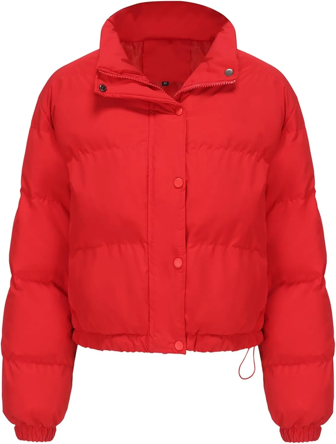Women's Cropped Puffer Jacket Winter Long Sleeve Oversized Stand Collar Zip Up Short Down Coat