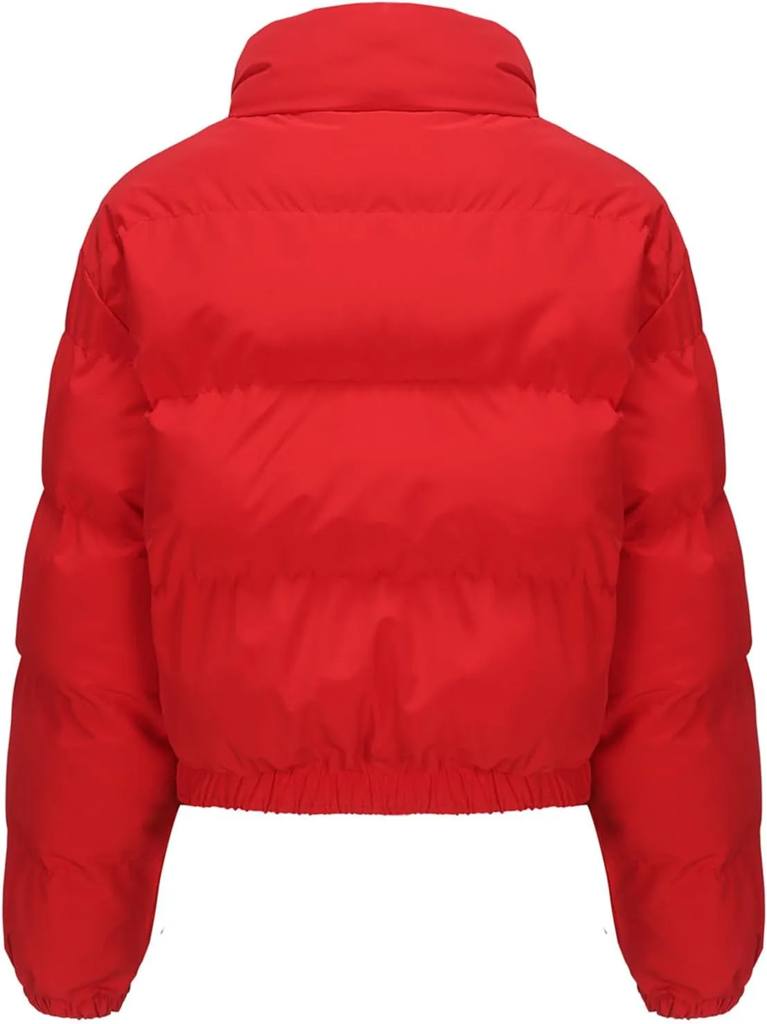 Women's Cropped Puffer Jacket Winter Long Sleeve Oversized Stand Collar Zip Up Short Down Coat