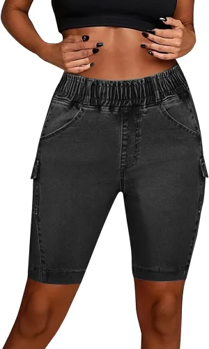 Womens Denim Shorts High Waisted Straigh Leg Summer Casual Jeans Shorts Lightweight Slim Fit Trendy Baggy Bermuda Shorts