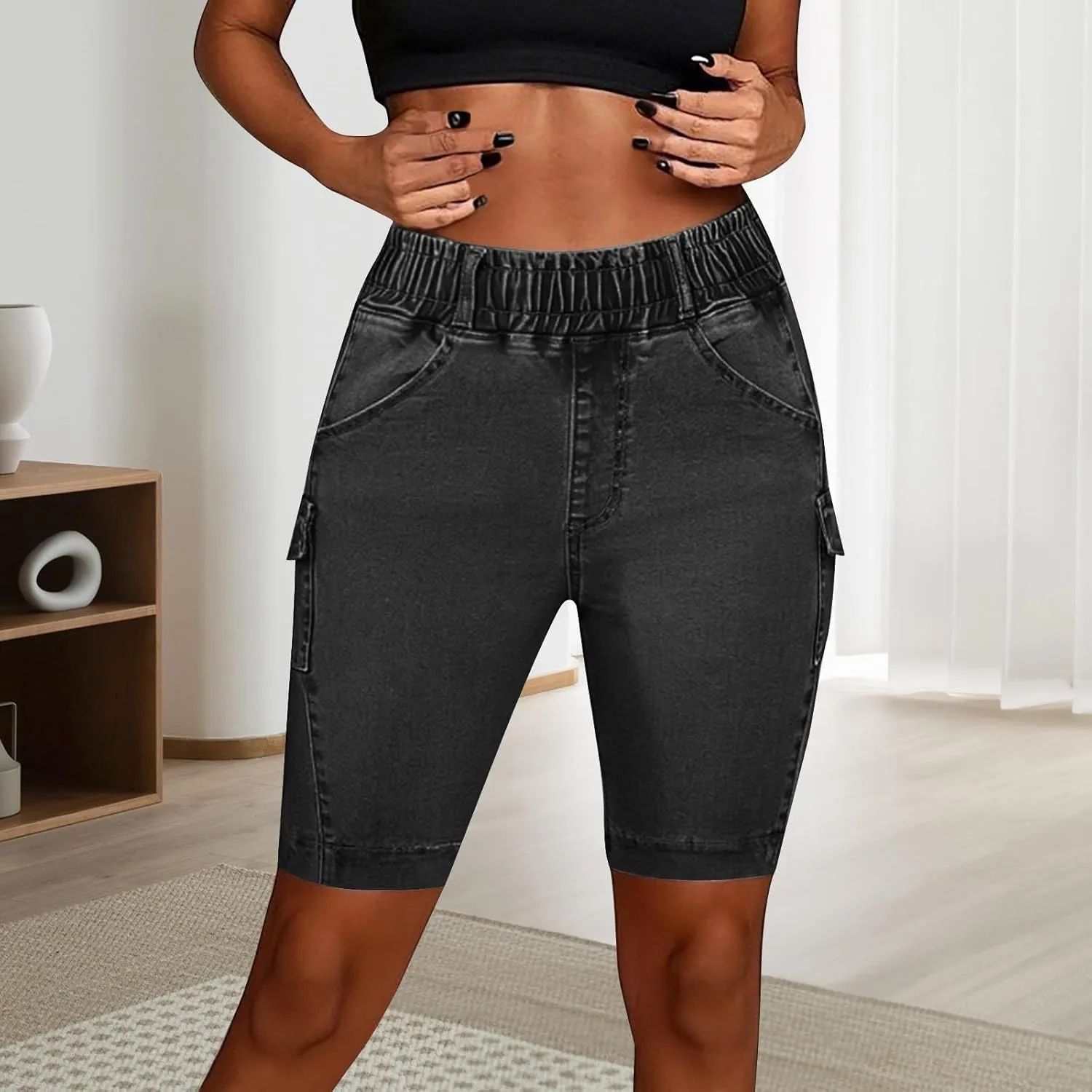 Womens Denim Shorts High Waisted Straigh Leg Summer Casual Jeans Shorts Lightweight Slim Fit Trendy Baggy Bermuda Shorts