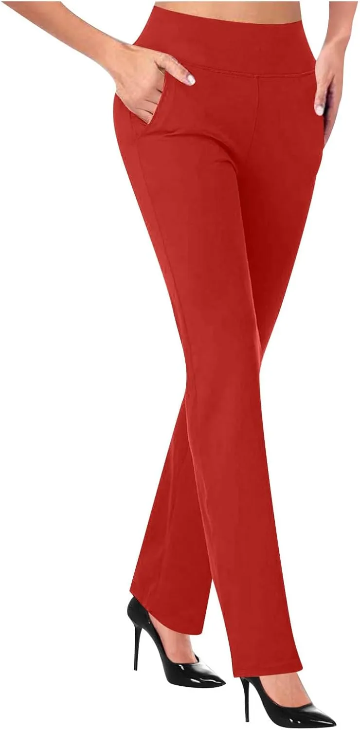 Womens Dress Pants for Work Business Casual Slim Fit Straight Leg Stretchy High Waisted Bootcut Yoga Pant Trousers