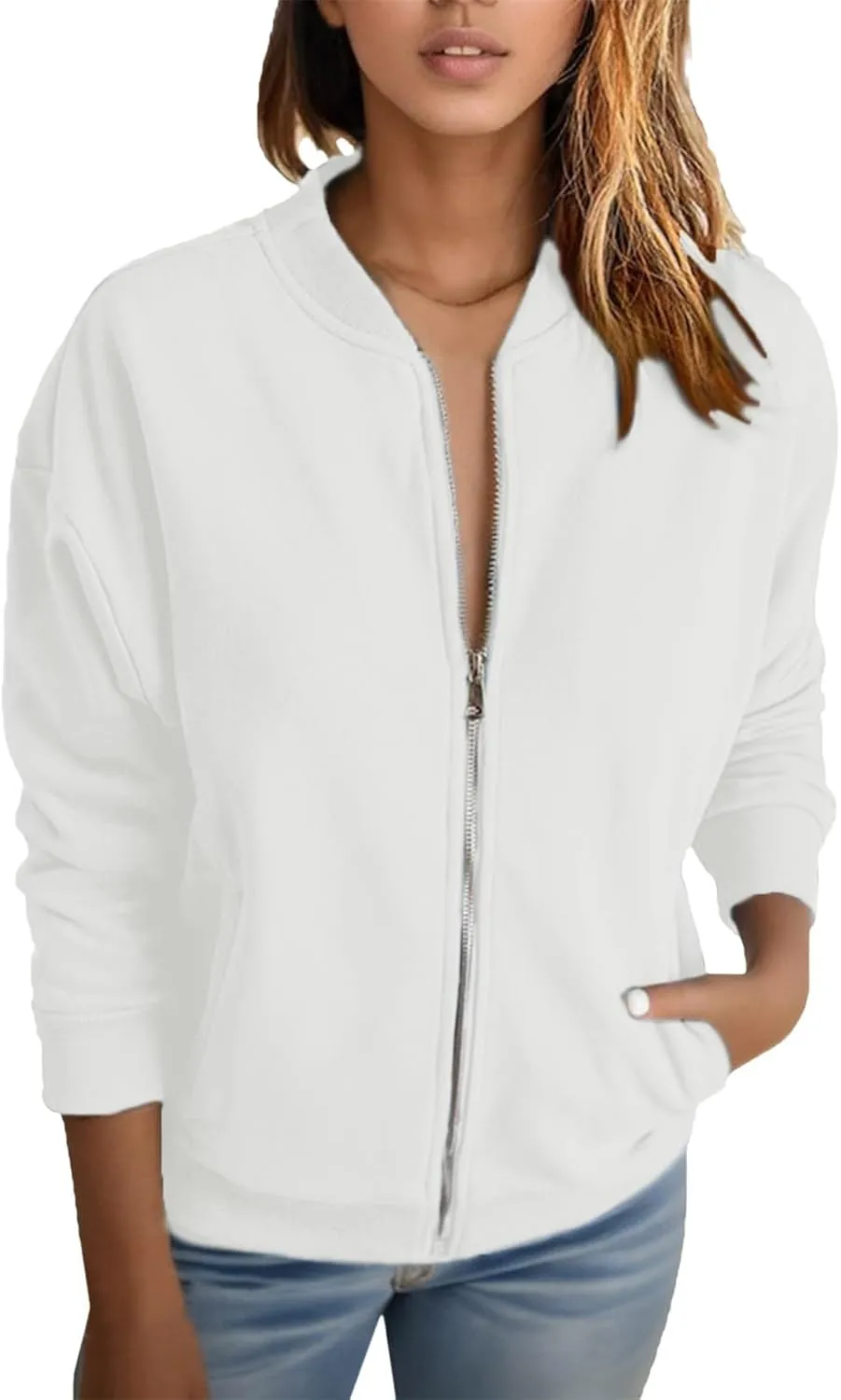 Womens Fashion Jackets 2024 Loose Zipper Sweatshirts Coats Trendy Casual Petite Spring Cute Short Outerwear Windbreaker