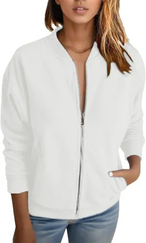 Womens Fashion Jackets 2024 Loose Zipper Sweatshirts Coats Trendy Casual Petite Spring Cute Short Outerwear Windbreaker