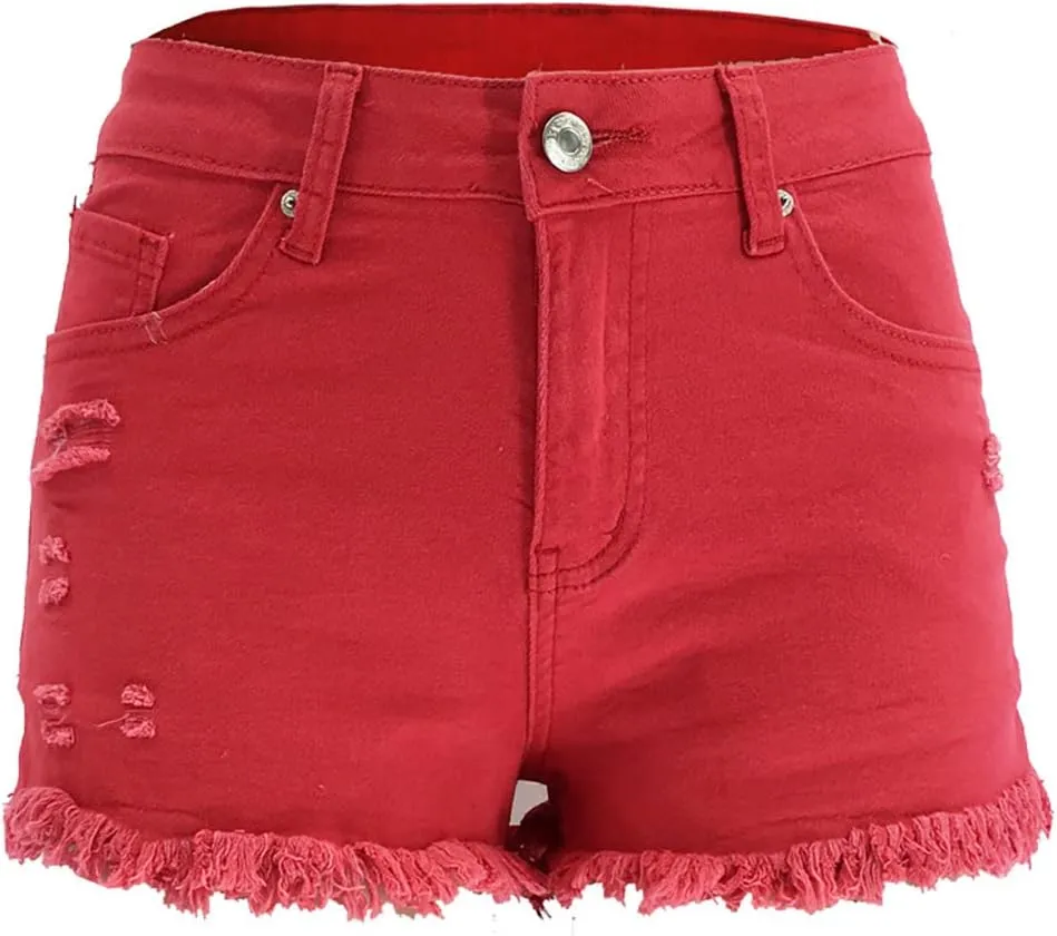 Womens Jean Shorts 2025 Summer Vacation High Waisted Frayed Raw Hem Ripped Skinny Casual Shorts