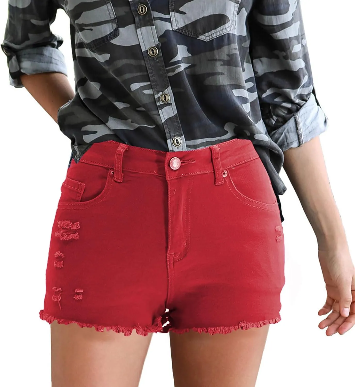 Womens Jean Shorts 2025 Summer Vacation High Waisted Frayed Raw Hem Ripped Skinny Casual Shorts