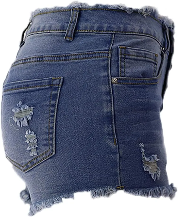 Womens Jean Shorts Casual Ripped Button High Waisted Short Jeans Trendy Dressy Pocket Raw Hem Destroyed Denim Shorts