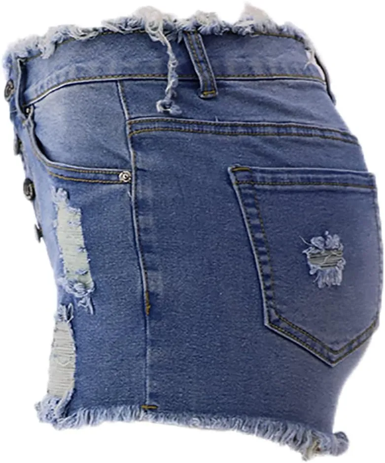 Womens Jean Shorts Casual Ripped Button High Waisted Short Jeans Trendy Dressy Pocket Raw Hem Destroyed Denim Shorts