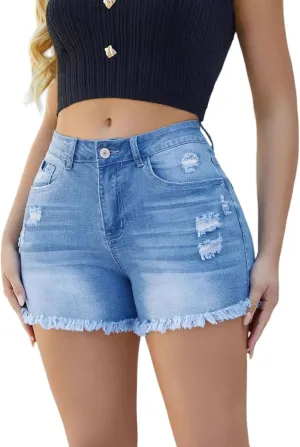 Womens Jean Shorts High Waisted Summer Stretchy Denim Shorts Ripped Frayed Raw Hem Casual Jeans Short with Pockets 2025