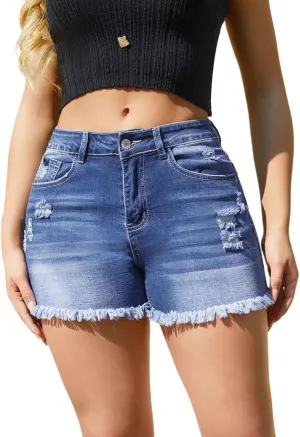 Womens Jean Shorts High Waisted Summer Stretchy Denim Shorts Ripped Frayed Raw Hem Casual Jeans Short with Pockets 2025