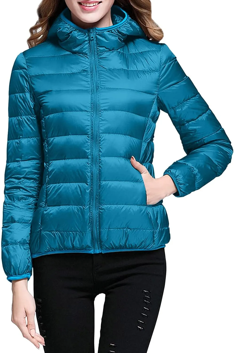 Women's Lightweight Down Jacket Packable Water-Resistant Hooded Puffer Jacket Warm Winter Coat Trench Coat Ski Coat