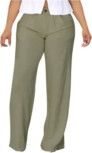 Womens Lightweight Flax Pants 2024 Casual High Waisted Wide Leg Trousers Long Straight Thin Comfy Going Out Work Pants