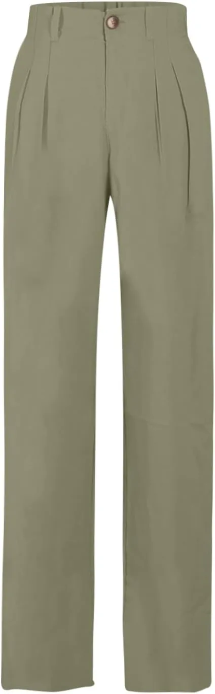 Womens Lightweight Flax Pants 2024 Casual High Waisted Wide Leg Trousers Long Straight Thin Comfy Going Out Work Pants