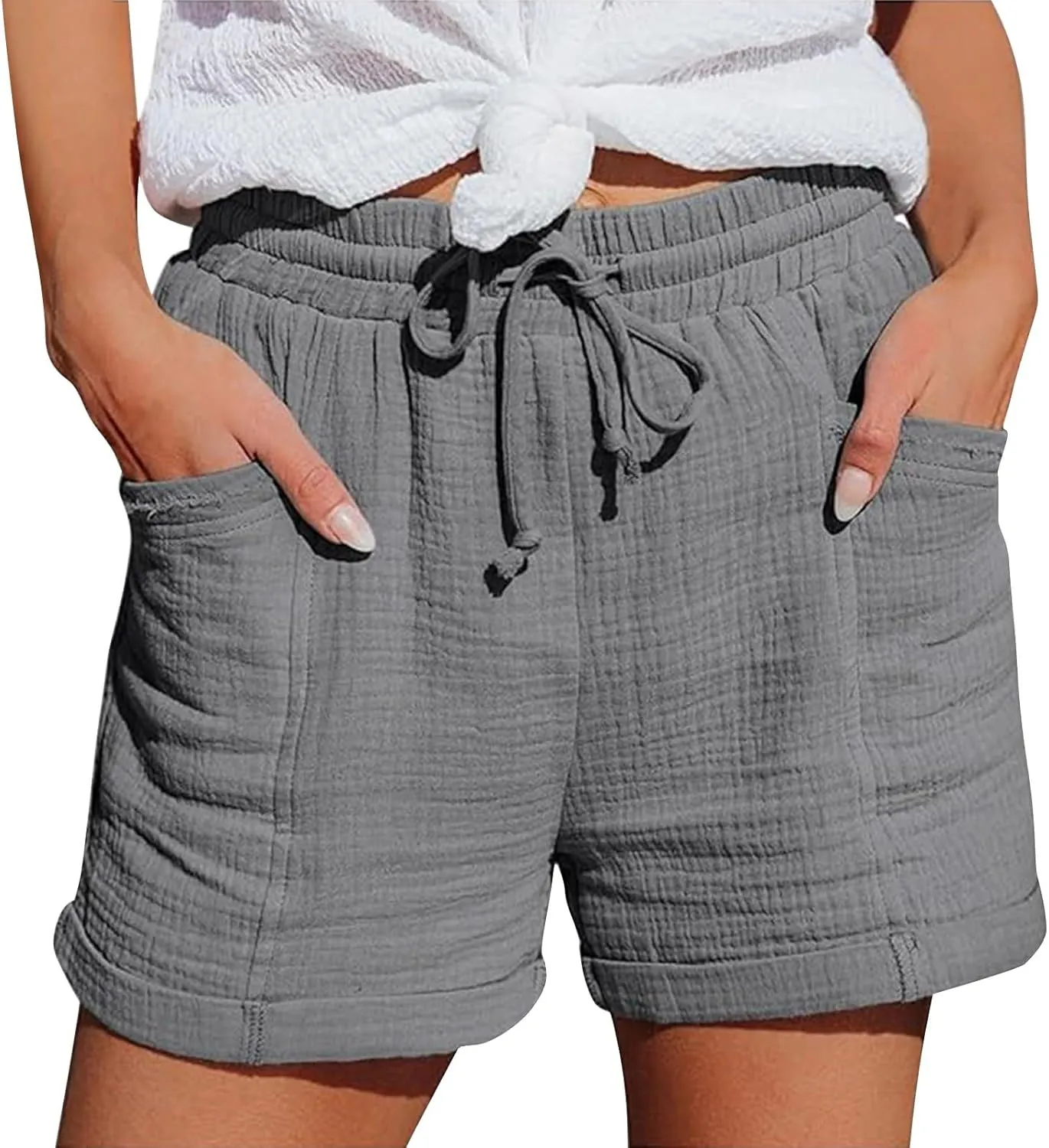 Women's Linen Short High Waist Straight Leg Shorts Summer Casual Beach Loose Workout Outfits Clothing with Pockets