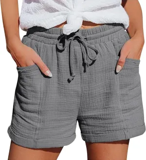 Women's Linen Short High Waist Straight Leg Shorts Summer Casual Beach Loose Workout Outfits Clothing with Pockets