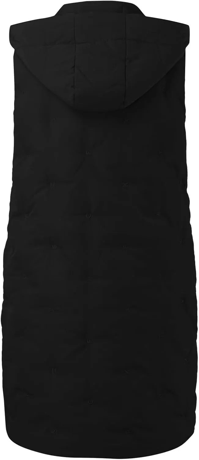 Womens Long Down Vest Hood Fashion Thickened Hooded Sleeveless Puffer Jackets Long Coats Warm 2024 Winter Outerwear