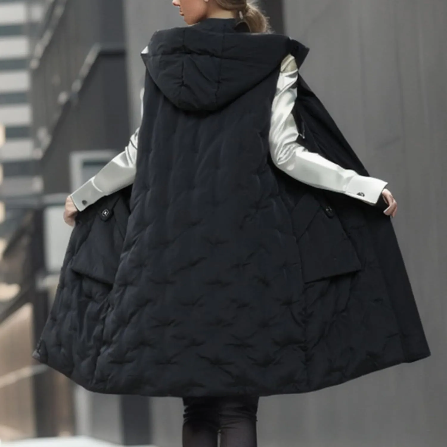 Womens Long Down Vest Hood Fashion Thickened Hooded Sleeveless Puffer Jackets Long Coats Warm 2024 Winter Outerwear