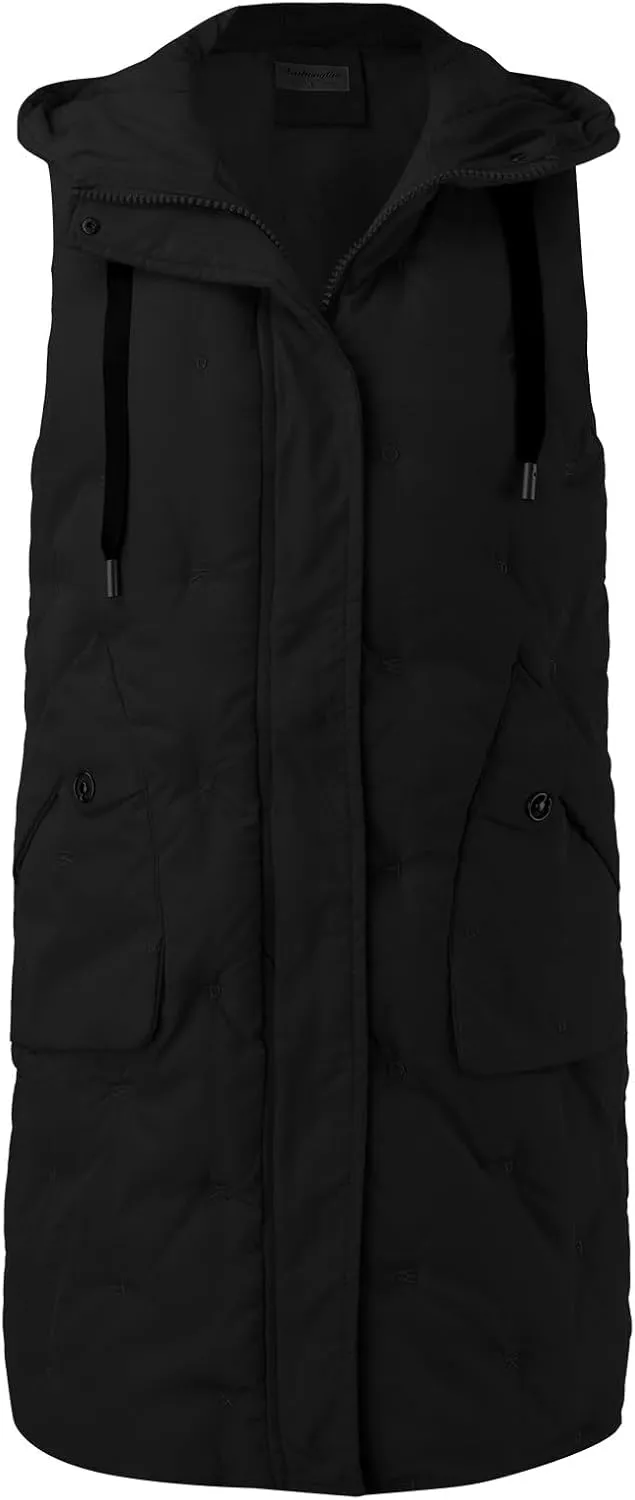 Womens Long Down Vest Hood Fashion Thickened Hooded Sleeveless Puffer Jackets Long Coats Warm 2024 Winter Outerwear