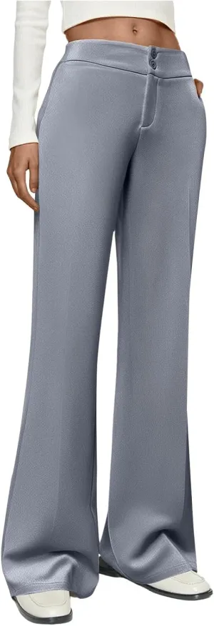 Womens Pants Casual Wide Leg Trousers High Waist Fit Formal Slacks Straight Fashion Pants with Pockets