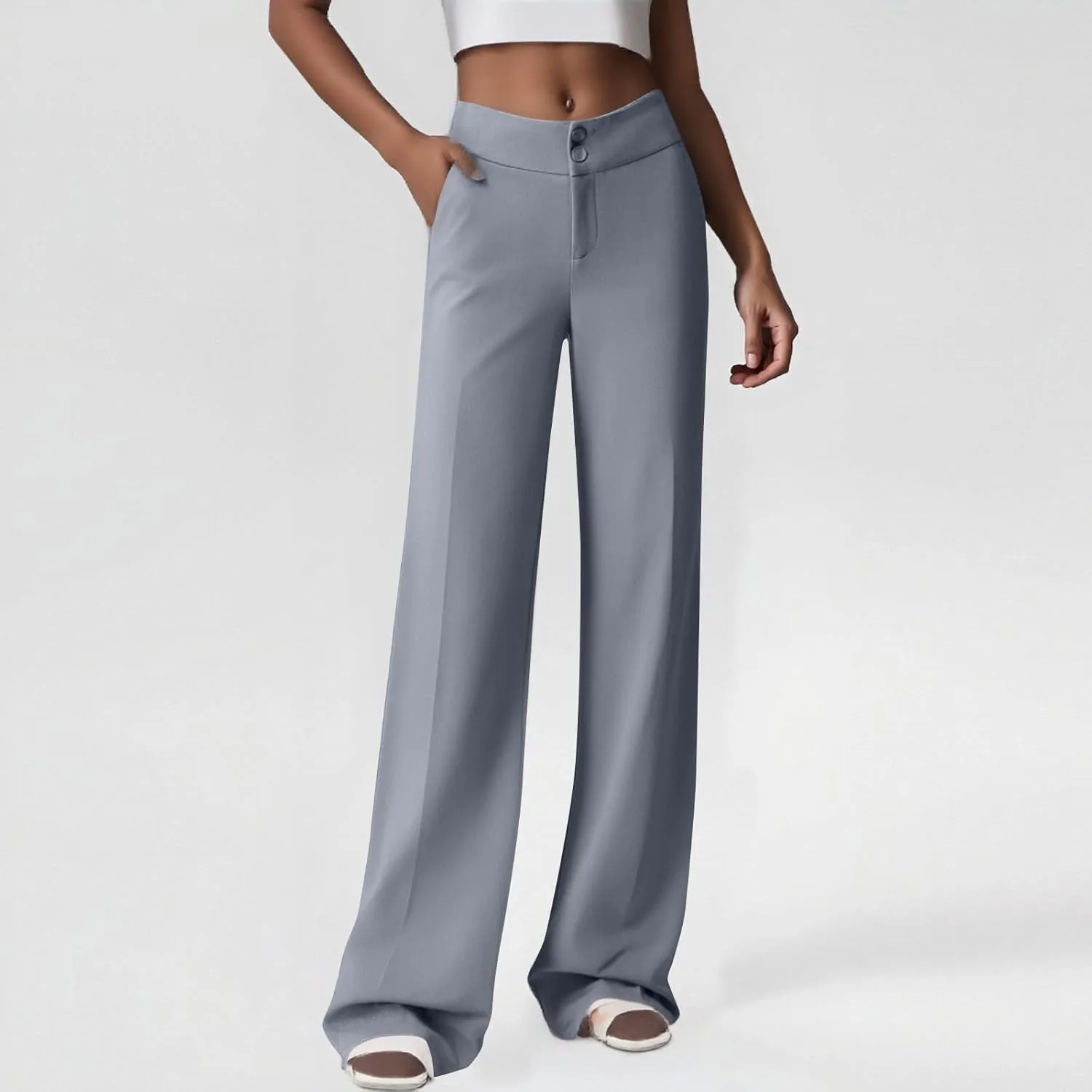 Womens Pants Casual Wide Leg Trousers High Waist Fit Formal Slacks Straight Fashion Pants with Pockets