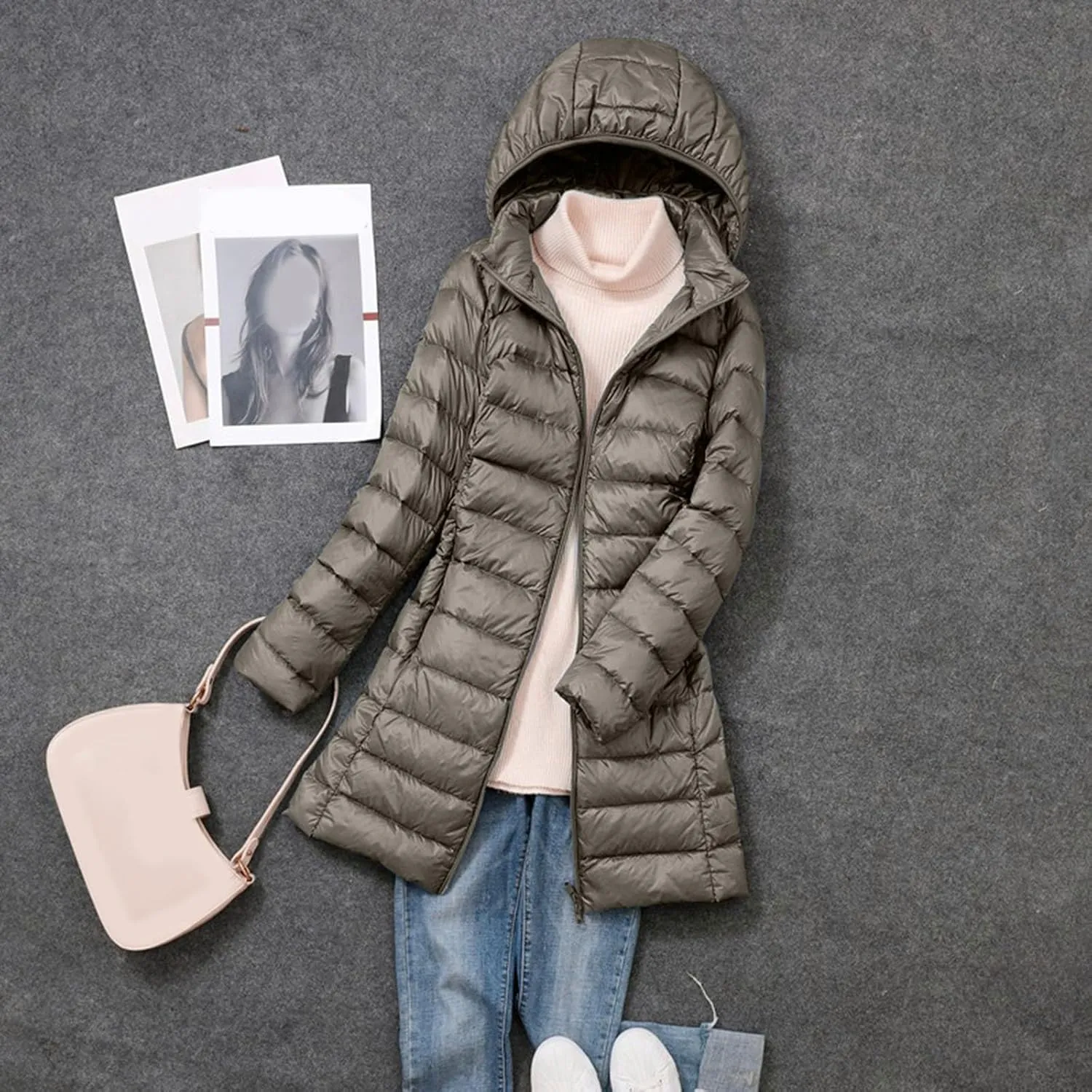 Womens Puffer Coat Lightweight Down Coats Long Sleeve with Pouch Classic Warm Jacket 2023 Winter Skimpy Down Jackets