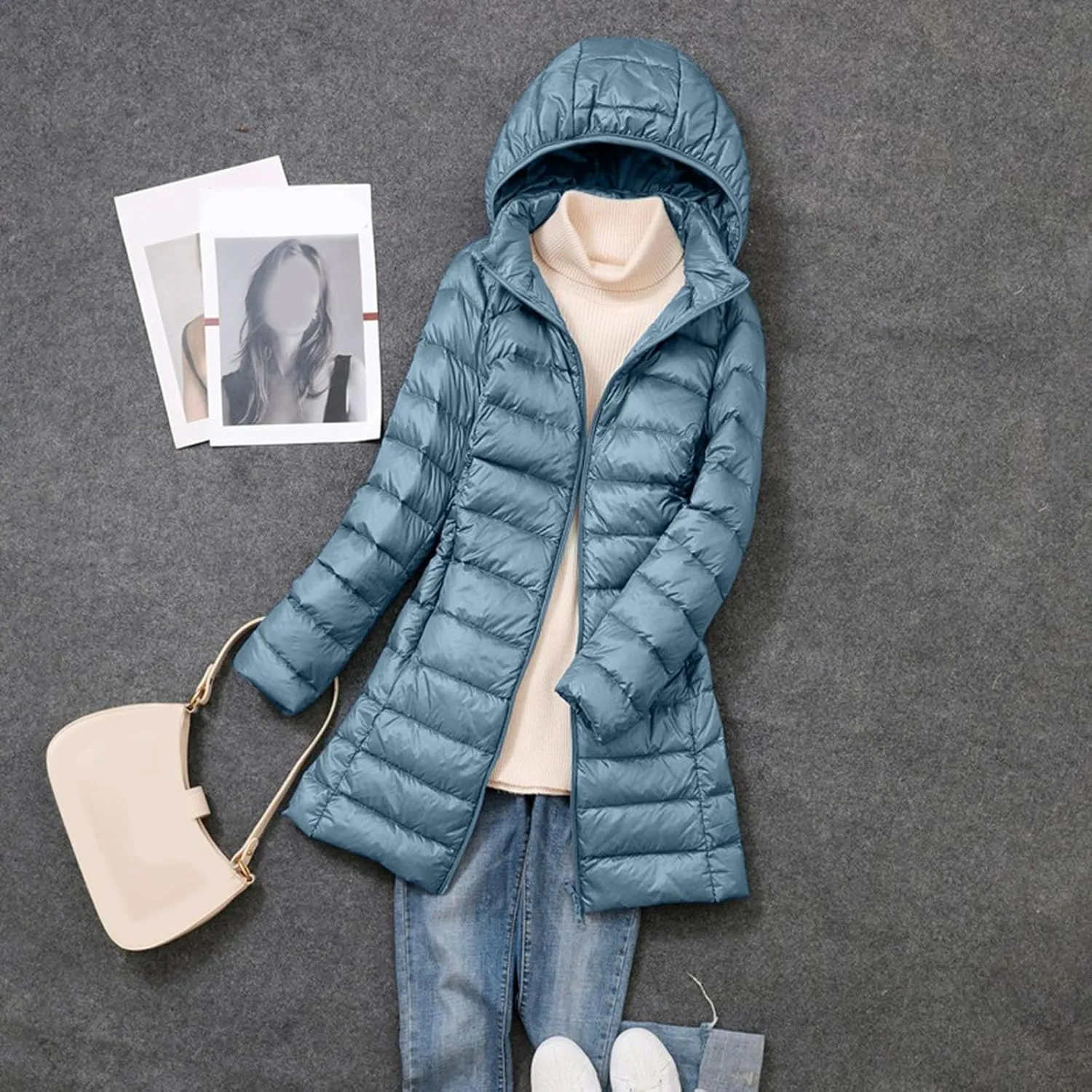 Womens Puffer Coat Lightweight Down Coats Long Sleeve with Pouch Classic Warm Jacket 2023 Winter Skimpy Down Jackets