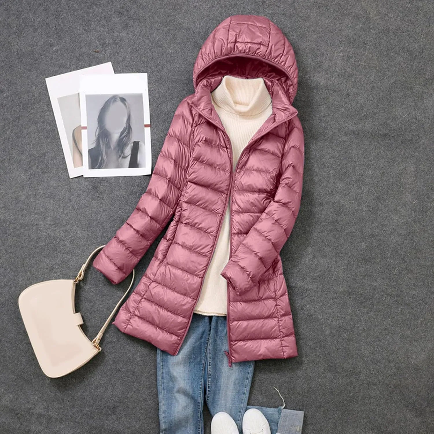 Womens Puffer Coat Lightweight Down Coats Long Sleeve with Pouch Classic Warm Jacket 2023 Winter Skimpy Down Jackets