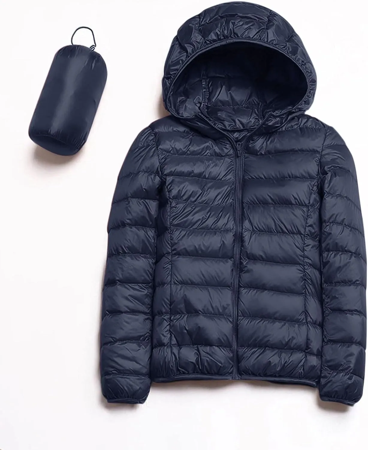 Women's Puffer Jacket Packable Duck Down Lightweight Zipper Winter Down Coat Hooded Slim Fit Short Quilted Puffer Coat