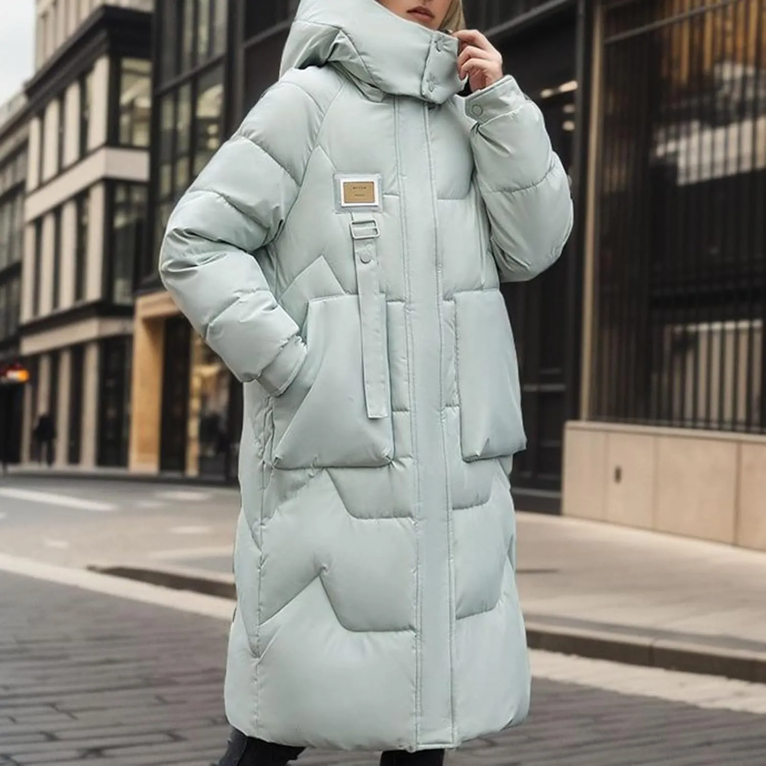 Women's Puffer Jacket Winter Warm Long Down Jacket Thicken Long Outwear Pockets Coat Parka Jacket M-3XL