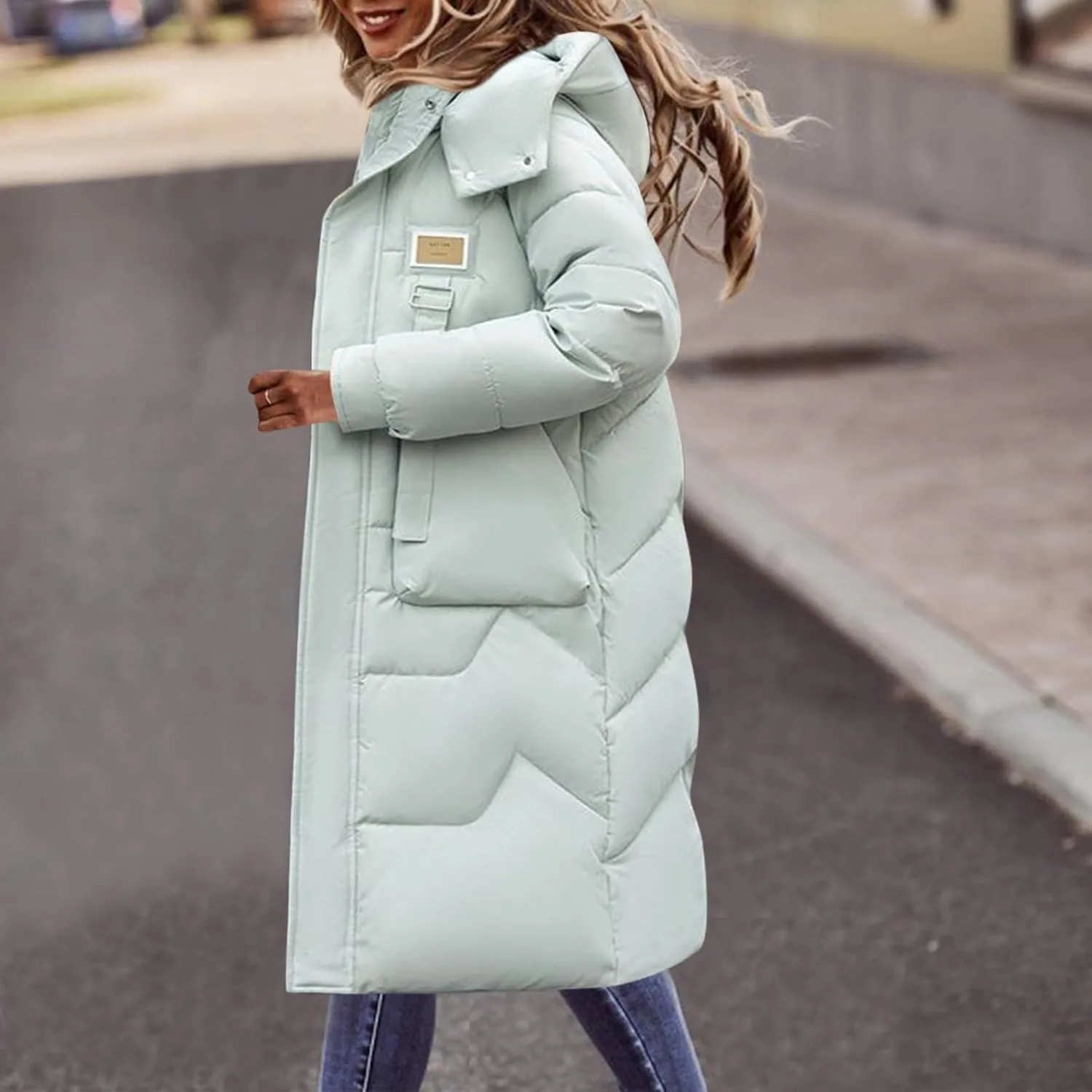 Women's Puffer Jacket Winter Warm Long Down Jacket Thicken Long Outwear Pockets Coat Parka Jacket M-3XL