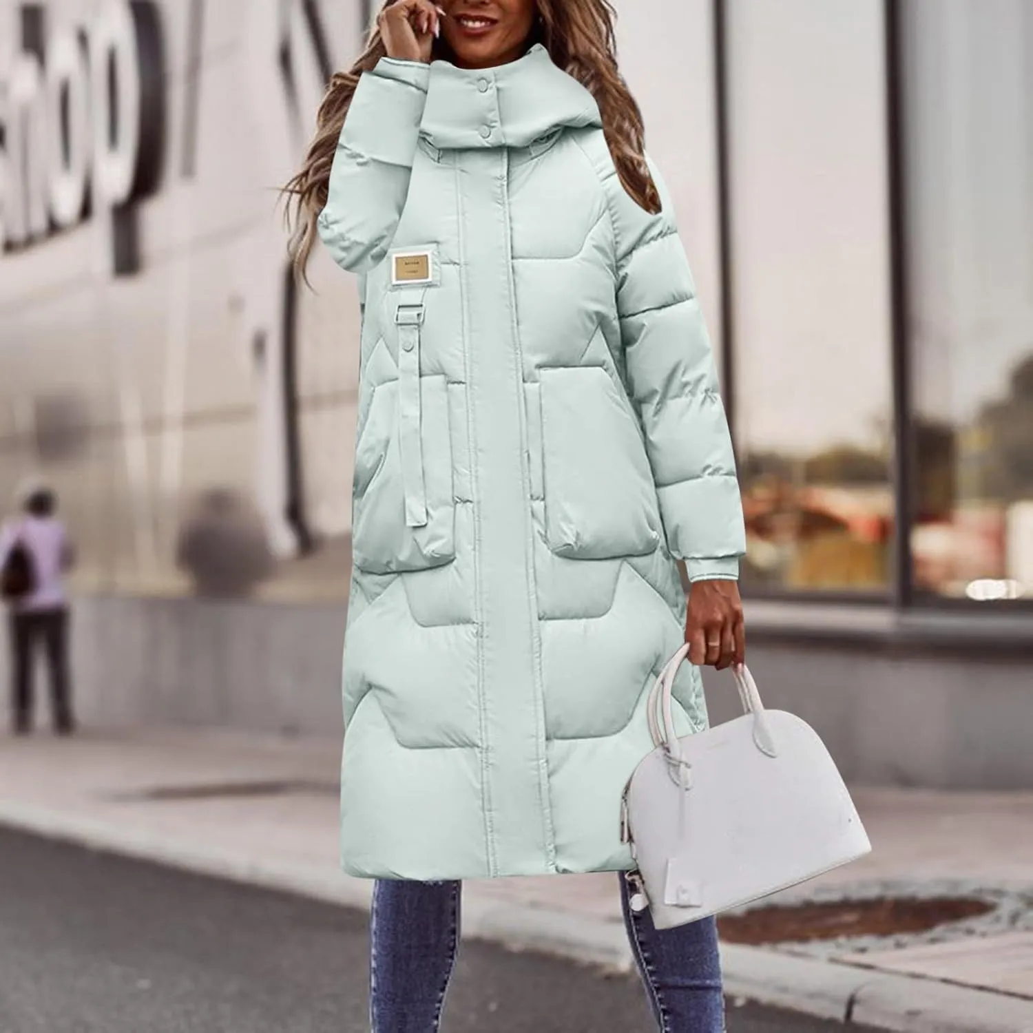 Women's Puffer Jacket Winter Warm Long Down Jacket Thicken Long Outwear Pockets Coat Parka Jacket M-3XL