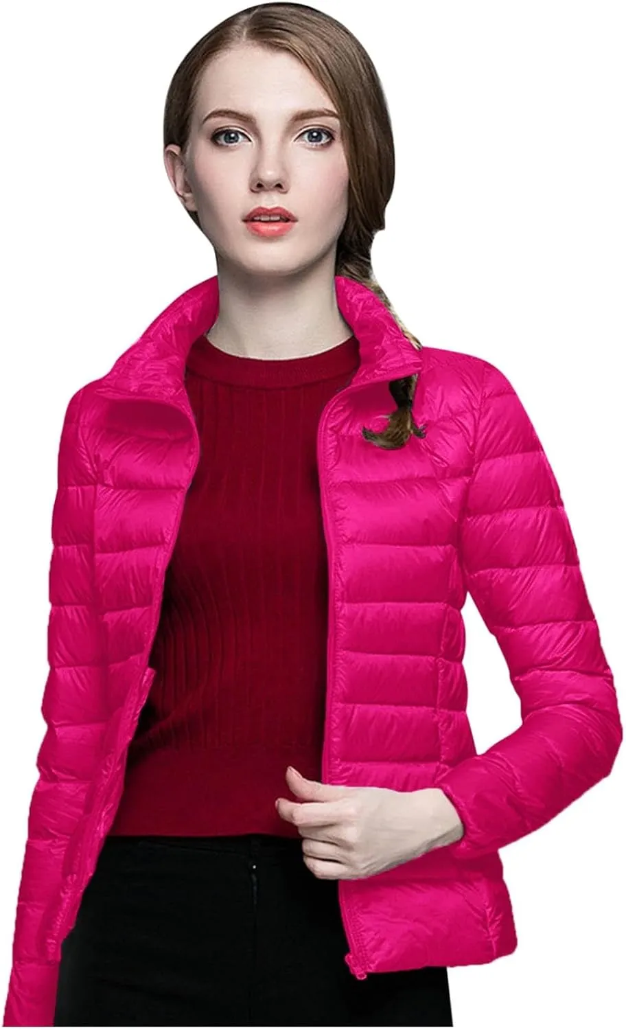 Women's Puffer Jackets Lightweight Packable Down Jackets Stand Collar Winter Warm Puffy Quilted Down Coat Plus Size