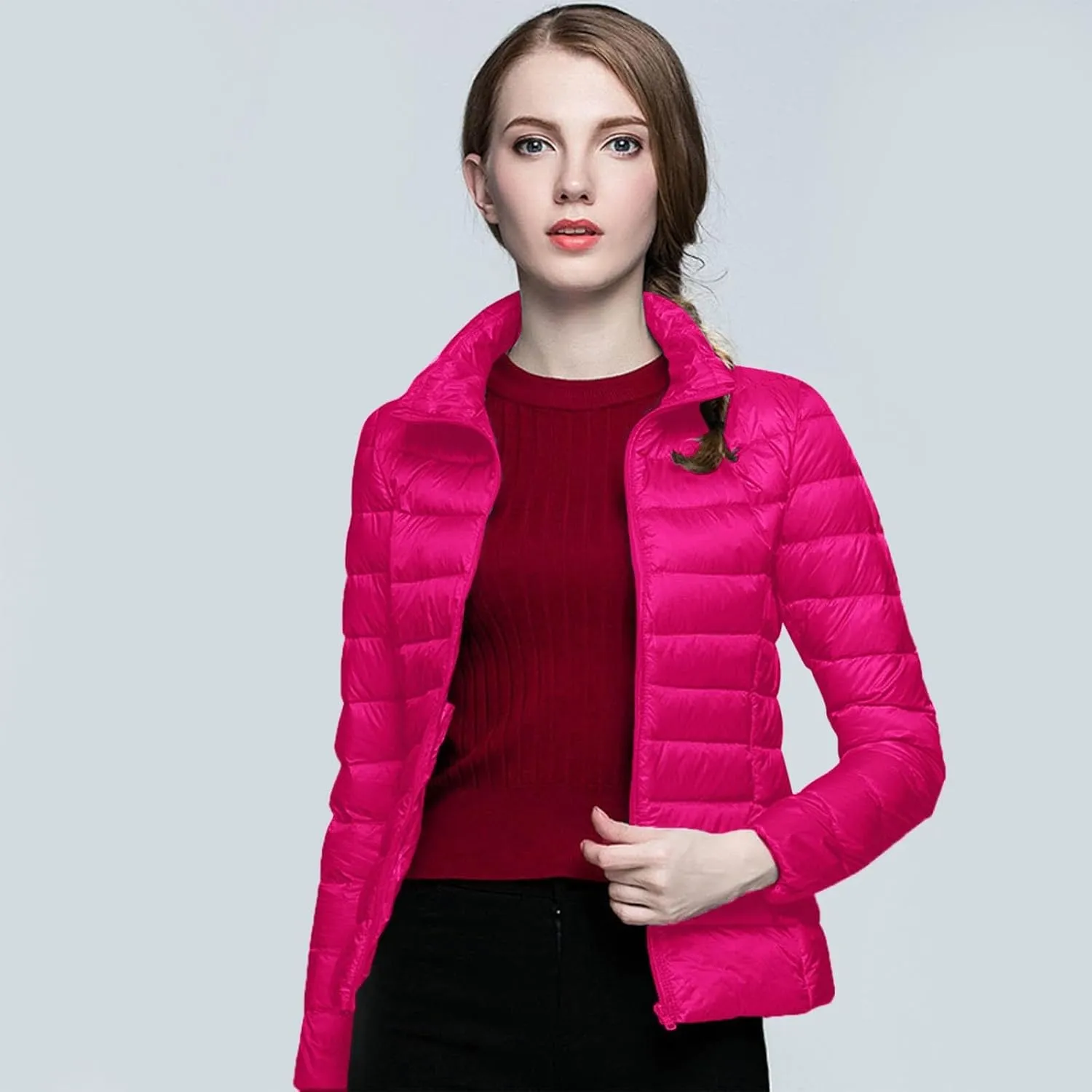 Women's Puffer Jackets Lightweight Packable Down Jackets Stand Collar Winter Warm Puffy Quilted Down Coat Plus Size