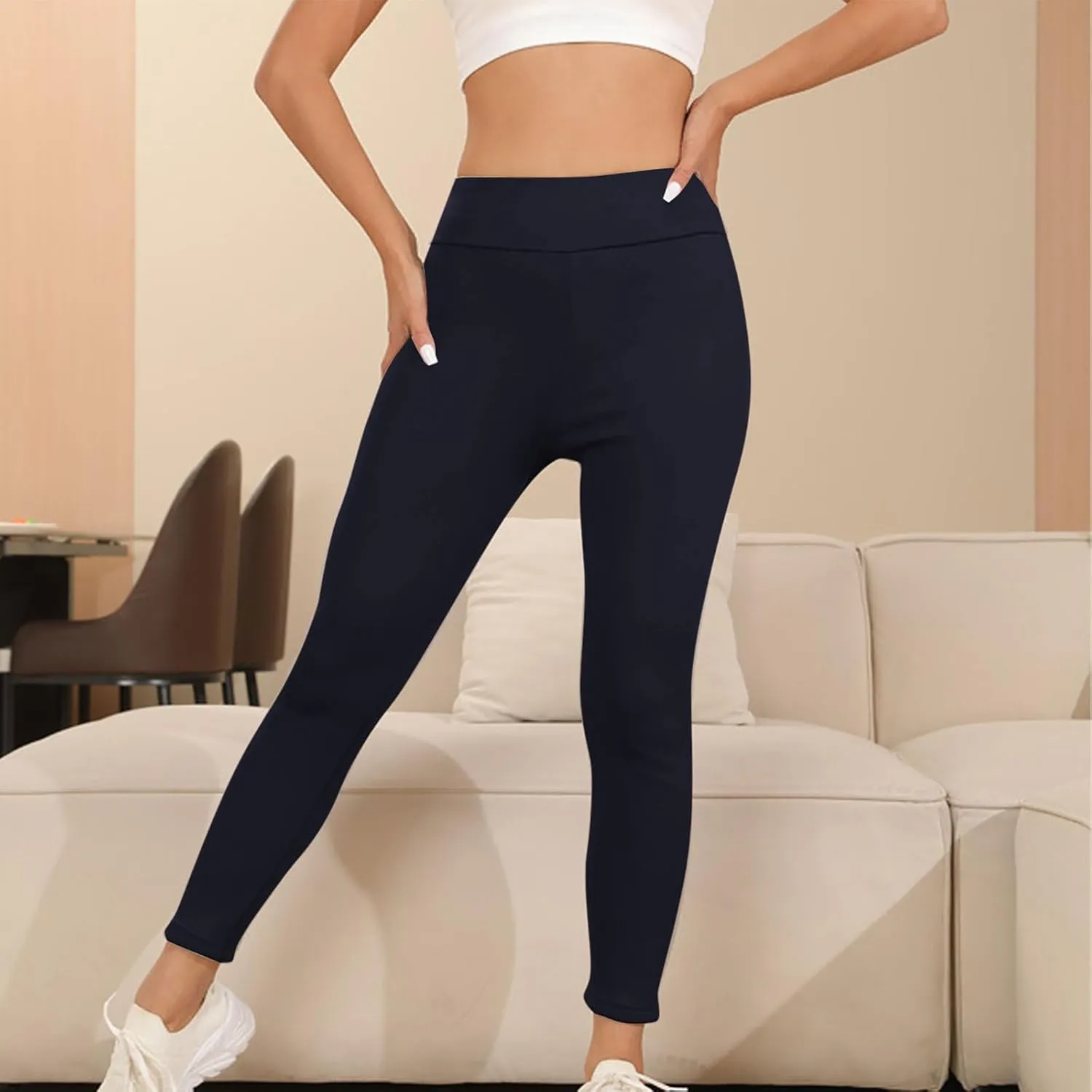 Womens Sherpa Fleece Lined Pants Winter Warm Thick Leggings Stretchy High Waisted Tights Warm Thermal Pants