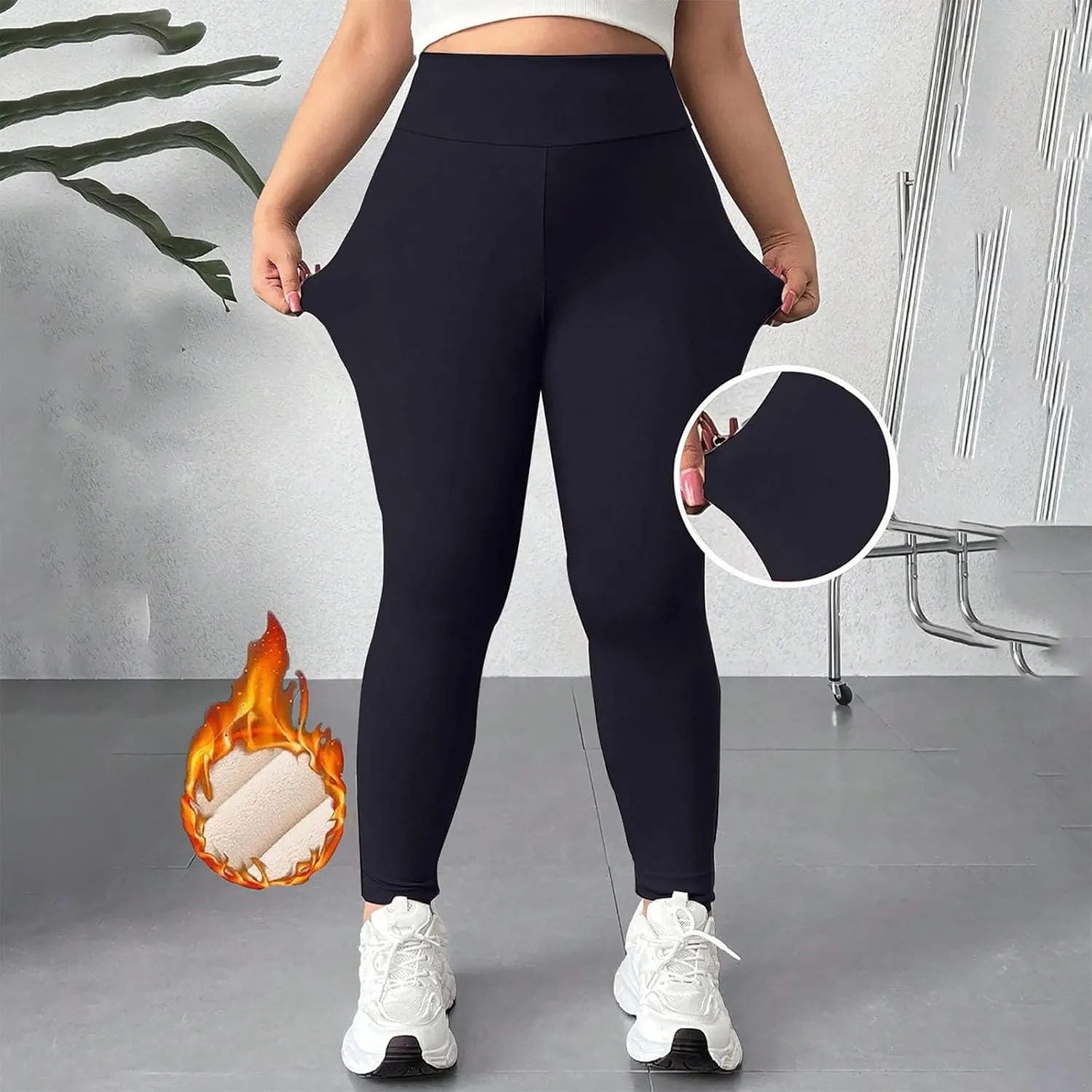 Womens Sherpa Fleece Lined Pants Winter Warm Thick Leggings Stretchy High Waisted Tights Warm Thermal Pants