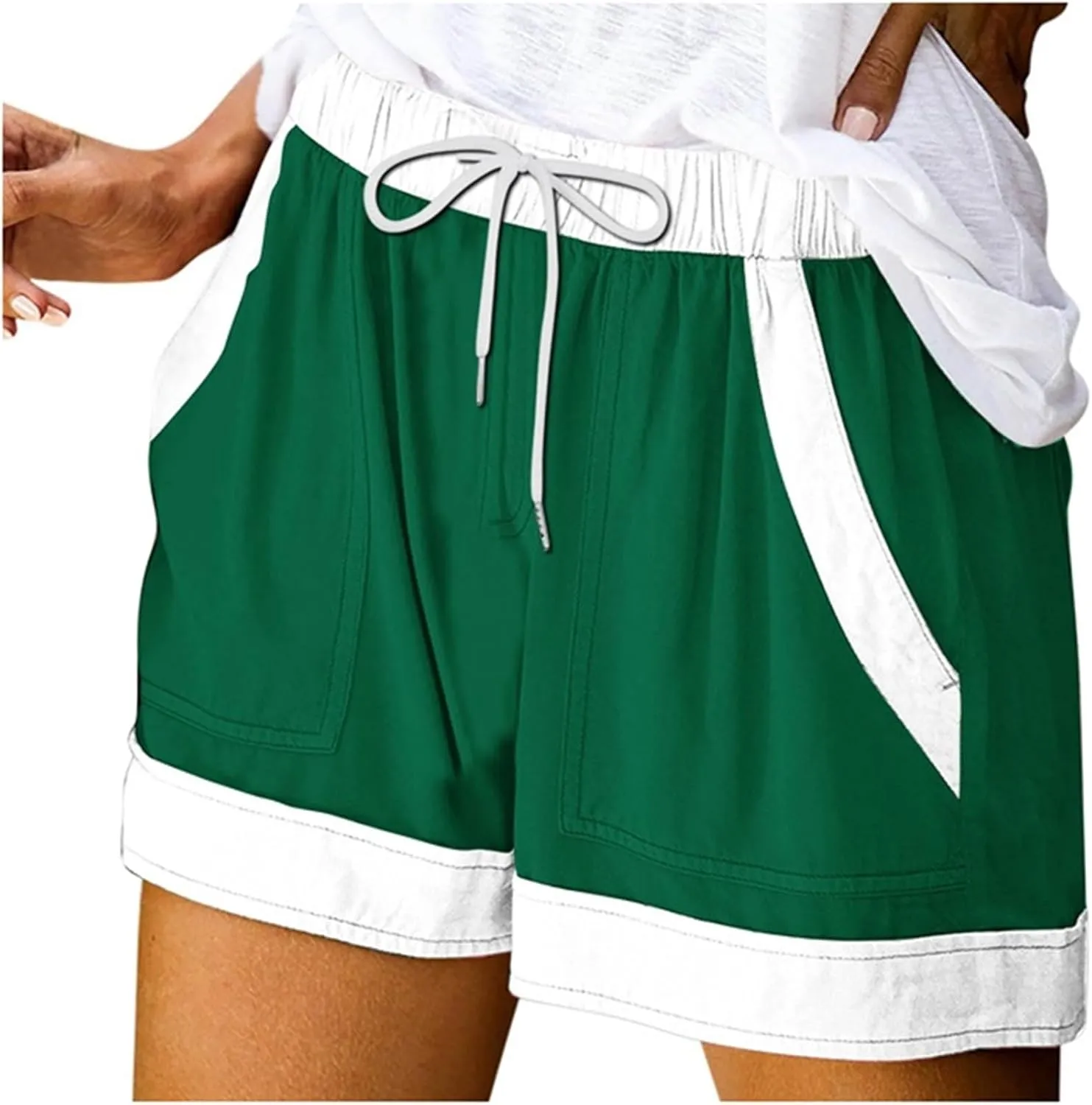 Women's Summer Casual Shorts Elastic Drawstring High Waist Straight Leg Lounge Shorts with Pockets Beach Outfits