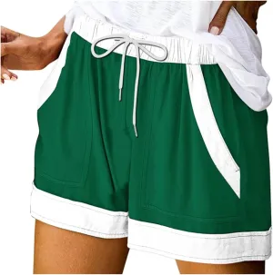 Women's Summer Casual Shorts Elastic Drawstring High Waist Straight Leg Lounge Shorts with Pockets Beach Outfits