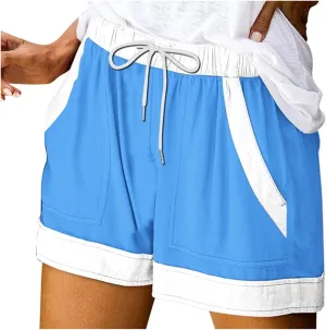 Women's Summer Casual Shorts Elastic Drawstring High Waist Straight Leg Lounge Shorts with Pockets Beach Outfits