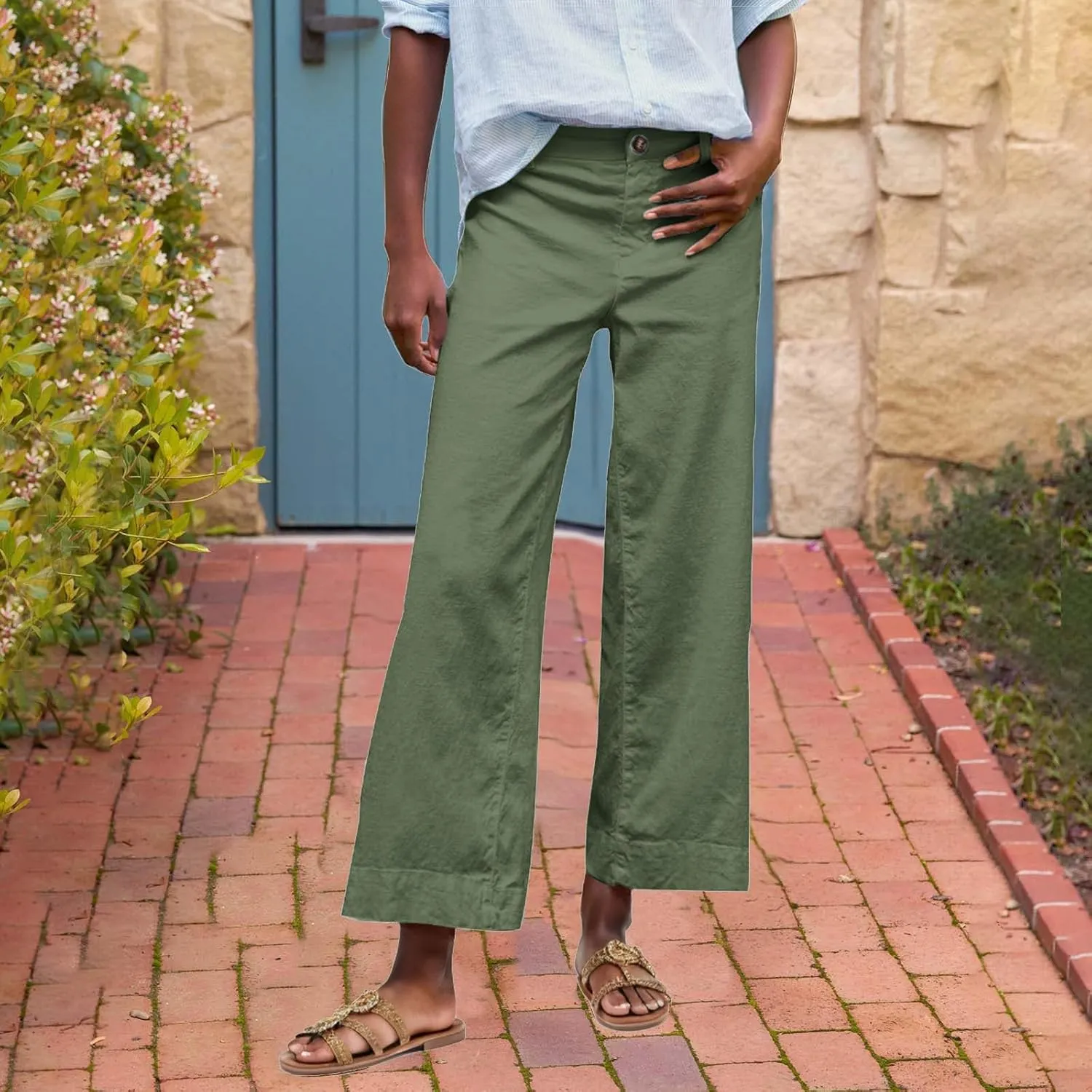 Women's Trendy Casual Pants Elastic Waist with Pockets Lounge Trousers Drawstring Straight Chinos Outdoor Athletic