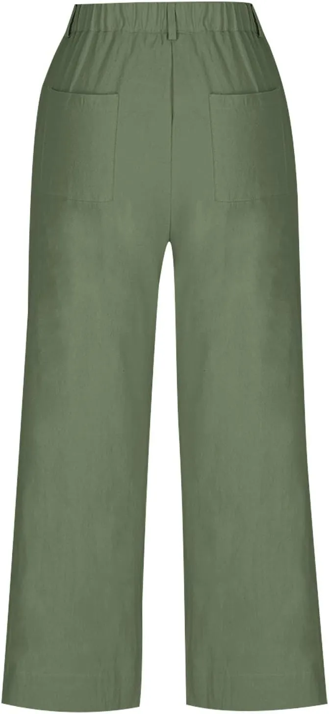 Women's Trendy Casual Pants Elastic Waist with Pockets Lounge Trousers Drawstring Straight Chinos Outdoor Athletic